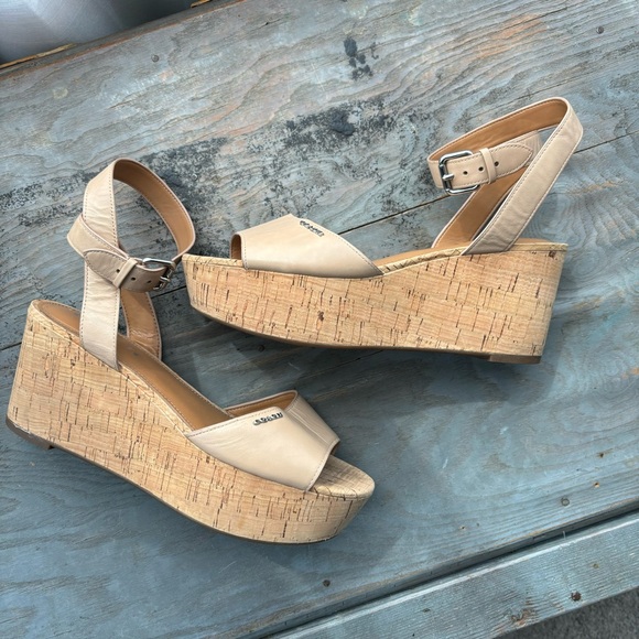 Coach Becka taupe ankle wrap kork wedge sandals | size 9.5 - Picture 5 of 13